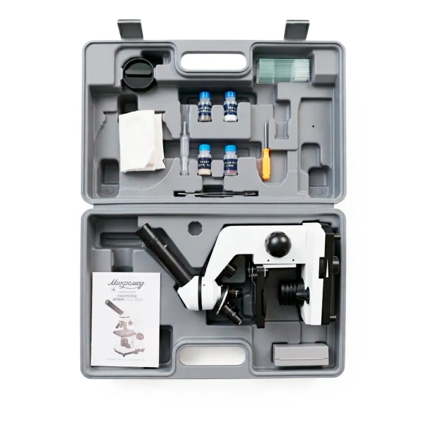 Микроскоп школьный с подсветкой Микромед Атом 40х-800х в кейсе